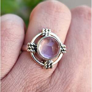 925 Solid Sterling Silver Handmade Women's <b>Ring</b> with Natural Rose <b>Quartz</b> Cut Pink Gemstone Fine Fashion for Valentine's Day - Product Image 1