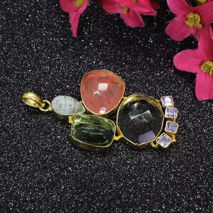 Gros grand pendentif multi-pierre avec pierres précieuses en vrac - Product Image 1