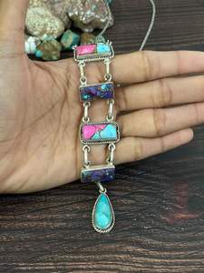 Hecho a mano de plata esterlina algodón caramelo Kingman y púrpura cobre turquesa collar mujer joyería elegante diseñador accesorio - Product Image 4