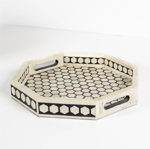 Bone Inlay <b>Tray</b> Pink Color Square Shape Elegant Bone and Pearl Inlay <b>Round</b> <b>Tray</b> Lowest Prices - Product Image 5