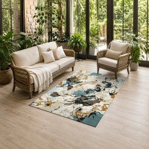 Tapis de salon en chenille antidérapant, imprimé numérique effet marbre multicolore neutre, lavable en machine, vente en gros RUGS DEPOT LXDP-0010 - Product Image 6