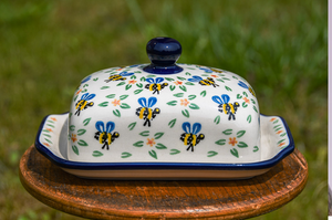 จานเนยเซรามิกเครื่องปั้นดินเผาแบบดั้งเดิมของโปแลนด์มีลายดอกไม้สีฟ้าหนาแน่นมีจำหน่ายในราคาขายส่ง - Product Image 6