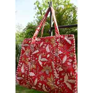 Sac fourre-tout Bohomin rouge imperméable à l'eau, motif floral bohème, avec fermeture éclair, design brodé à la main, coton à fibres longues de qualité supérieure, 20 kg, unisexe - Product Image 4