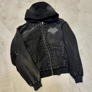 Customized 400Gsm <b>Mens</b> Full Rhinestone <b>Hoodie</b> Acid Wash Oversize Zipper <b>Hoodie</b> Dtg Printing Boxy Fit <b>Men</b> Distressed <b>Hoodie</b> - Product Image 1