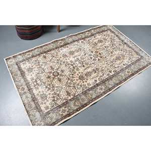 พรมขนสัตว์สีเบจสีน้ำตาลคลาสสิกขนาด3.7x6.5ฟุตลายเย็บปะแบบตุรกีโบราณสำหรับห้องนั่งเล่นยางสี่เหลี่ยมกว้าง4เมตรสำหรับวัยรุ่น - Product Image 2