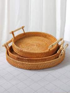 Vente en gros de plateaux à fruits ronds traditionnels en rotin naturel faits à la main de différentes tailles plateaux de service en rotin personnalisés plateaux de décoration intérieure - Product Image 5
