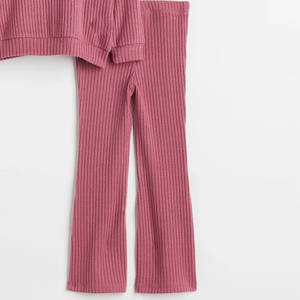 Chándal de punto acanalado para niñas con logotipo personalizado de alta calidad, chándal elegante de Color sólido de alta calidad para niñas - Product Image 3