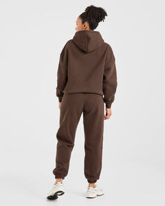 Vente chaude marron chocolat femmes surdimensionné classique en peluche à capuche Anti-rides respirant sweats à capuche pour femme Gym sweat à capuche zippé - Product Image 4