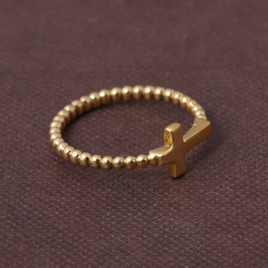 Anillo Cruzado Minimalista de Latón para Mujer, Chapado en Oro de 18k, con Cuentas, Joyería Religiosa, Venta al por Mayor - Product Image 4