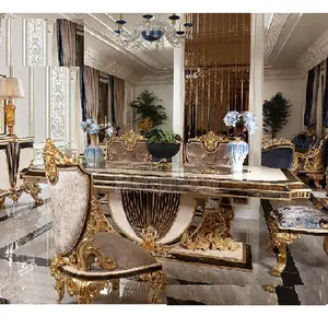 Американская вилла, высококачественный резной набор для обеденного стола в викторианском стиле, набор для столовой, роскошный золотой полированный обеденный стол