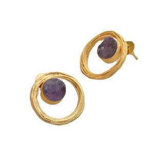 Aretes de Aro de Latón al por Mayor, Joyería de Piedras Preciosas Auténticas Naturales, Diseño Boho Chic Chapado en Oro de Alto Pulido, Listos para Venta B2B Premium - Product Image 2