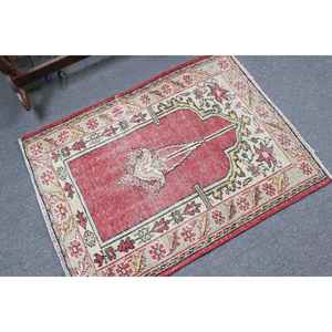 Alfombra Turca Vintage de 2.9x3.7 pies, Alfombra Pequeña, Alfombra de Lana Roja - Product Image 2