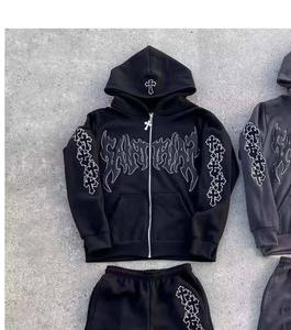 Conjunto Deportivo con Estampado Puff y Logotipo Personalizado, Pantalones Deportivos Acampanados con Dobladillo sin Rematar, 100% Algodón, Sudadera con Capucha para Hombre - Product Image 5