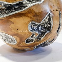 Boule décorative de luxe Art Déco moderne en teck naturel fait main, écologique, avec accents en aluminium, couleur personnalisable, pour la maison ou comme cadeau