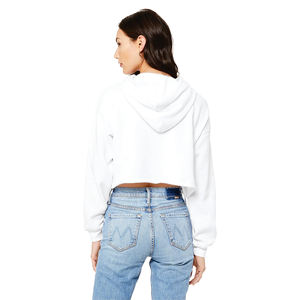 Sweat à capuche court pour femme en molleton brut, 52% coton peigné Airlume, 48% polyester Heather Dust, épaules tombantes, broderie 3D - Product Image 3