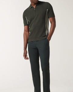 เสื้อโปโลผ้าฝ้าย100% สำหรับผู้ชายมีซิปด้านหน้าทรงสลิมฟิตพร้อมแถบสีล้วนแนวธุรกิจขายส่ง - Product Image 5