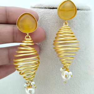 Juego de pendientes de gota naranja Aqua Spiral Elegance en latón con perla de imitación estilo Punk diseño personalizable de alta calidad - Product Image 1