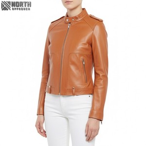 Chaqueta de cuero genuino con logotipo personalizado para mujer Último diseño Ropa de invierno informal Etiqueta privada Suministro al por mayor con damas teñidas - Product Image 1