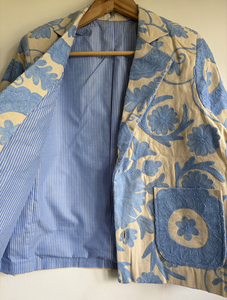 Blazer en coton imprimé floral bleu pour femme, veste décontractée de printemps avec col ouvert et fermeture boutonnée - Product Image 2