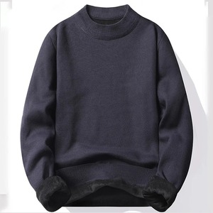 Hiver Nouveau Pull en tricot pour hommes avec un col mi-haut de couleur unie en peluche et une doublure chaude en tricot Top Casual - Product Image 1