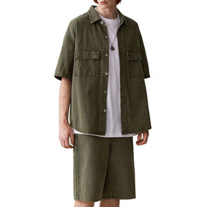 Conjunto de Pantalones Cortos Cargo de Mezclilla para Hombre de Alta Calidad al por Mayor, con Logotipo Personalizado, Cintura Elástica, Jeans de Manga Corta a la Moda, Casuales de Invierno - Product Image 3