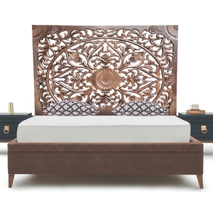 Hand Carving Antique Copper Brown Finish Wood Carving Wall Mounted Bedroom Furniture <b>Headboard</b> Mandala Luxury Residence Plaques - Product Image 1