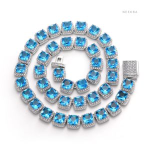 925 Silver 10mm Moissanite & <b>Blue</b> Gemstone Tennis Chain - Men's <b>Blue</b> Glacier Clustered Tennis <b>Necklace</b>, Indian Jewelry Supplier - Product Image 6