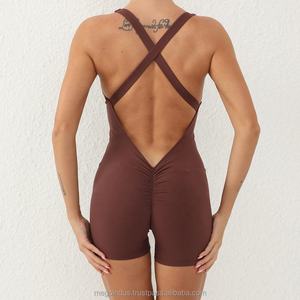 จั๊มสูทขาสั้นผ้าไนลอนสแปนเด็กซ์ชิ้นเดียวสำหรับยิมฟิตเนสโยคะบอดี้สูทรัดรูปยกก้นเปิดหลังแบบกำหนดเองฤดูร้อน - Product Image 6