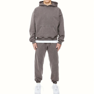 Unisex High Quality 100% Cotton Fleece Tracksuit Vintage Acid Wash Oversized Sweatsuits Set Plain Hooded Streetwear for Men - Product Image 5