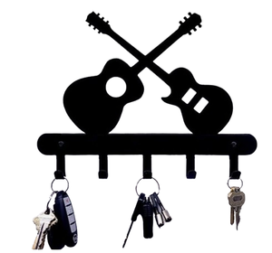 Porte-clés mural en forme de guitare Porte-clés décoratif mural pour maison et chambre d'hôtel Crochets en métal de haute qualité - Product Image 1