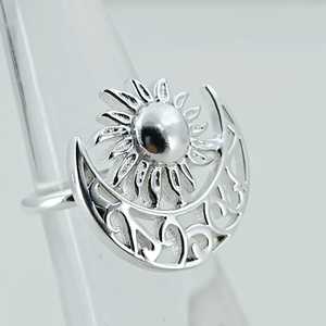 925 Sterling Silver Sun <b>Moon</b> <b>Ring</b> Handmade Boho Statement Jewelry Cut Pearl Perfect Birthday Gift for Her January Birthstone - Product Image 4
