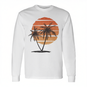 T-Shirt Vintage Retro Anni '70 '80 con Stampa Hawaiana di Palme e Spiaggia Tropicale a Maniche Lunghe - Promozionale - Product Image 2