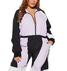 Ensemble coupe-vent pour femmes de haute qualité, veste et pantalon à fermeture éclair de couleur contrastée, style ample respirant, survêtement léger - Product Image 3