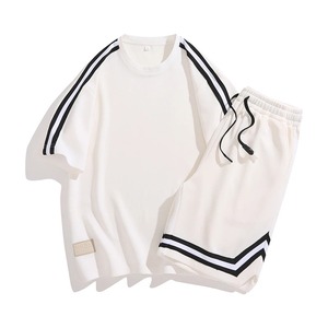 2025 conjuntos de moda de verano para hombres, ropa de calle sólida, camiseta de manga corta con cuello redondo y pantalones cortos con cordón, 2 uds, trajes informales holgados para hombres, - Product Image 6