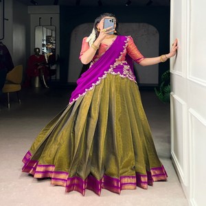 VASTRA COTTAGE Elegante Lehenga Choli de Kanchipuram con Tejido Zari y Dupatta de Georgette, Prenda Étnica de Diseño Perfecto y Estilo Moderno - Product Image 5