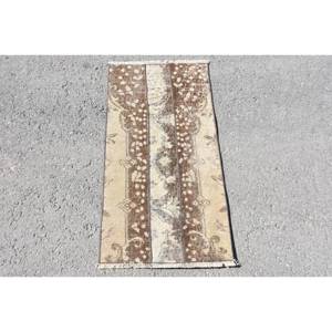 พรมขนสัตว์ตุรกีมี1.5x3.1ft สีน้ำตาลเบจคลาสสิกดีไซน์แบบเย็บปะติดปะต่อกันสำหรับทางเข้าห้องนั่งเล่นห้องนอน - Product Image 1