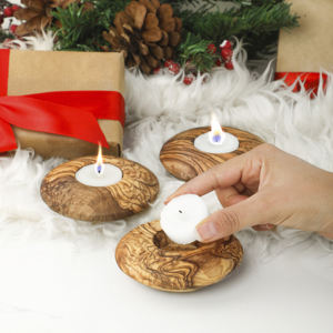 Juego de 3 Portavelas Redondos de Madera Hechos a Mano ArtisRaw, Elegantes para Velas de Té - Product Image 3