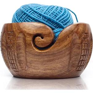 Cuencos de hilo de tejer de madera tallados a mano hechos a medida con intrincados patrones de talla adecuados para tiendas de hilo - Product Image 5