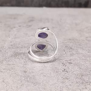 แหวนเงินแท้ 925 ประดับพลอยแอมะทิสต์ธรรมชาติ สำหรับผู้หญิง ของขวัญวันเกิดเดือนกุมภาพันธ์ ของขวัญคริสต์มาส เครื่องประดับทำมือ - Product Image 6