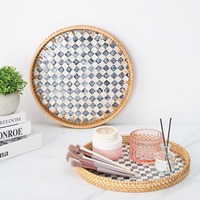 Plateau de service tissé à la main en rotin avec nacre incrustée, prix compétitif, grande quantité, autres objets artisanaux