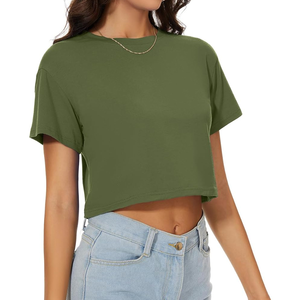 OEM/ODM Crop Tops Pour Femmes Plus Rapide Respirant Léger 100% Coton O-Neck Manches Courtes Logo Personnalisé - Product Image 4