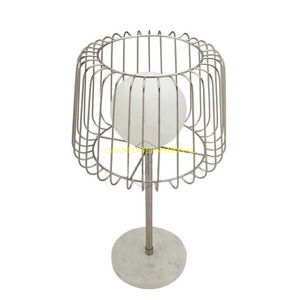Modern Cage Style Table Lamp With Marble Base And Frosted Glass Globe For Bedroom Or Living Room Handmade Hotels <b>Decor</b> Lamps - Product Image 2