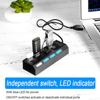 Hub USB 2.0 haute vitesse à 7 ports, adaptateur multi-prises USB, pas de prise secteur requise, en plastique, pour transfert de données et recharge, en stock