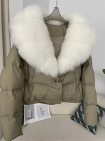 Nouvelle mode manteau bouffant moelleux d'hiver pour femmes col en fourrure de renard chaud vers le bas veste courte Parka imperméable
