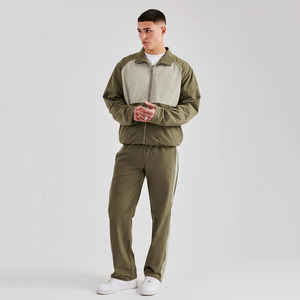 OEM Custom Design Khaki Nylon Panel <b>Funnel</b> Neck Track Jacket & Jogger Men Tracksuits Set Heavyweight Two Piece Men's Swaetsuits - Product Image 1