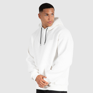 Unisex Solid Windproof <b>Sherpa</b> Pullover Sweatshirt Embroidered Custom Designed Winter Warm Fluffy Oversized Polyester/Cotton Hood - Product Image 3