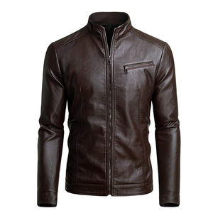 Veste de motard en cuir à fermeture éclair personnalisée, vestes en cuir de vachette véritable à col montant, vestes en cuir à la mode pour hommes - Product Image 1
