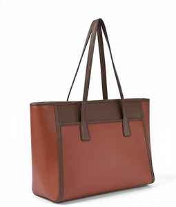 Sac à main en cuir marron vintage pour femme, sac à bandoulière pour ordinateur portable, sac à main bicolore, fermeture éclair, résistant à l'eau, cadeau - Product Image 5