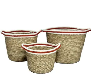 Wholesaler New design 100% eco-friendly foldable seagrass storage baskets Blanket Storage Basket Woven Baby Laundry Basket