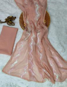 Tela Georgette de gasa pesada con todo el trabajo de secuencia y Sari de borde de encaje de diseñador Pari para mujer - Product Image 6